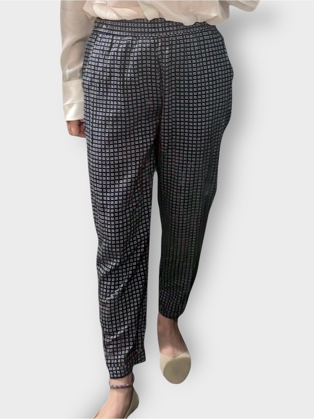 Madewell Navy Geometric Print Cropped Pull-On Pants | Elastic Waist | Size S